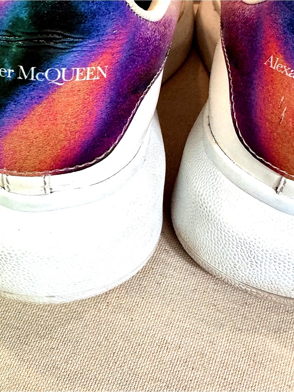 Alexander McQueen White Sneakers with Rainbow Heel Gradient